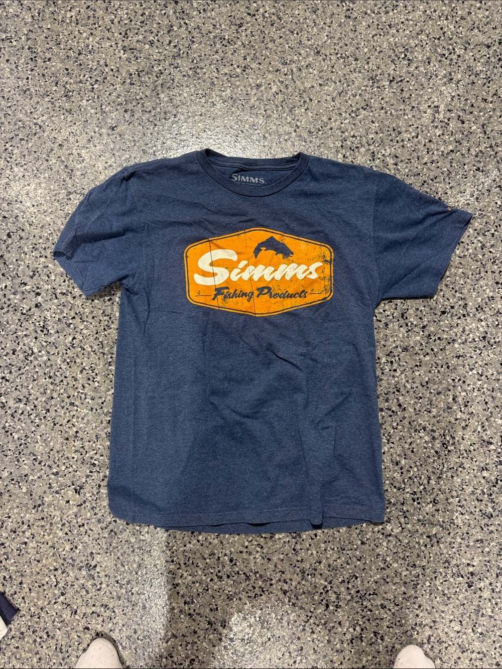 Simms Navy Short-Sleeve Tee with Orange Logo Patch